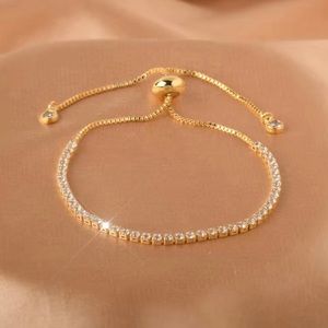 Adjustable Tennis Bracelet Inlaid Shiny Cubic Zircon 18K Gold Plated